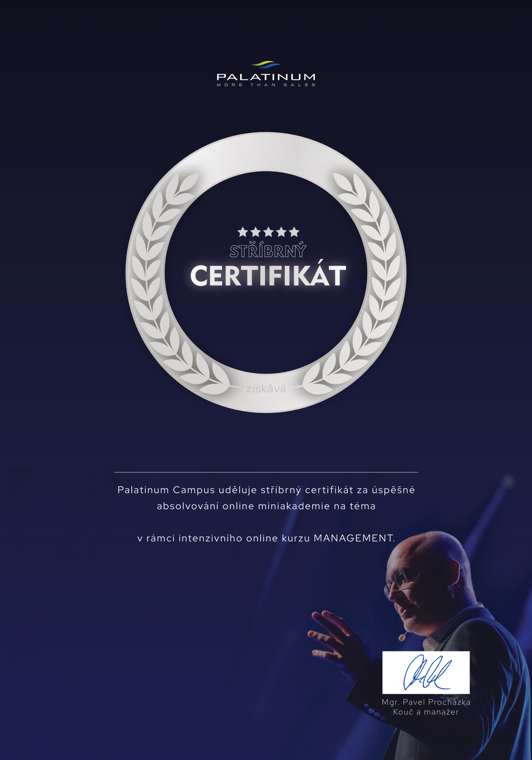 Stříbrný certifikát Palatinum Academy